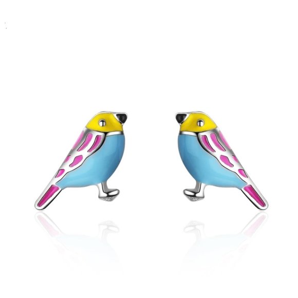 Jewelry - NEW 925 S Silver Cute Little Glazed Bird Earring